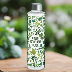 Typhoon Glass Water Bottle "Green Is The New Black"