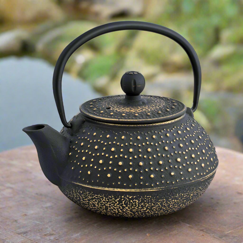 Avanti Cast Iron Teapot Black Bonus Stand & Cups