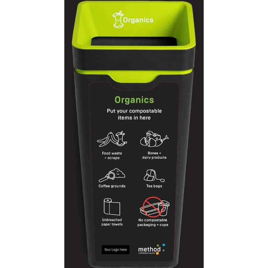 Method 60L Bin LABEL ONLY Green 'Organics' (no coffee cups)