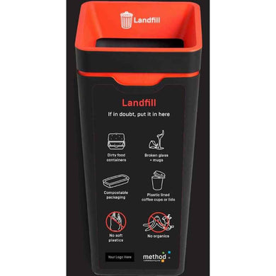 Method 60L Bin LABEL ONLY Red 'Landfill' (no organics or soft plastics)